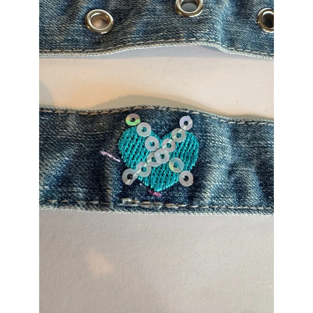 Vintage Princess Heart Buckle Denim Belt Sequin Hearts Y2K Style